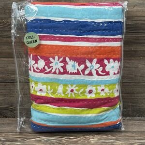 Annie Selke Kit Kemp QUEEN Coverlet "Happy Go Lucky" Blue Green Red Orange New